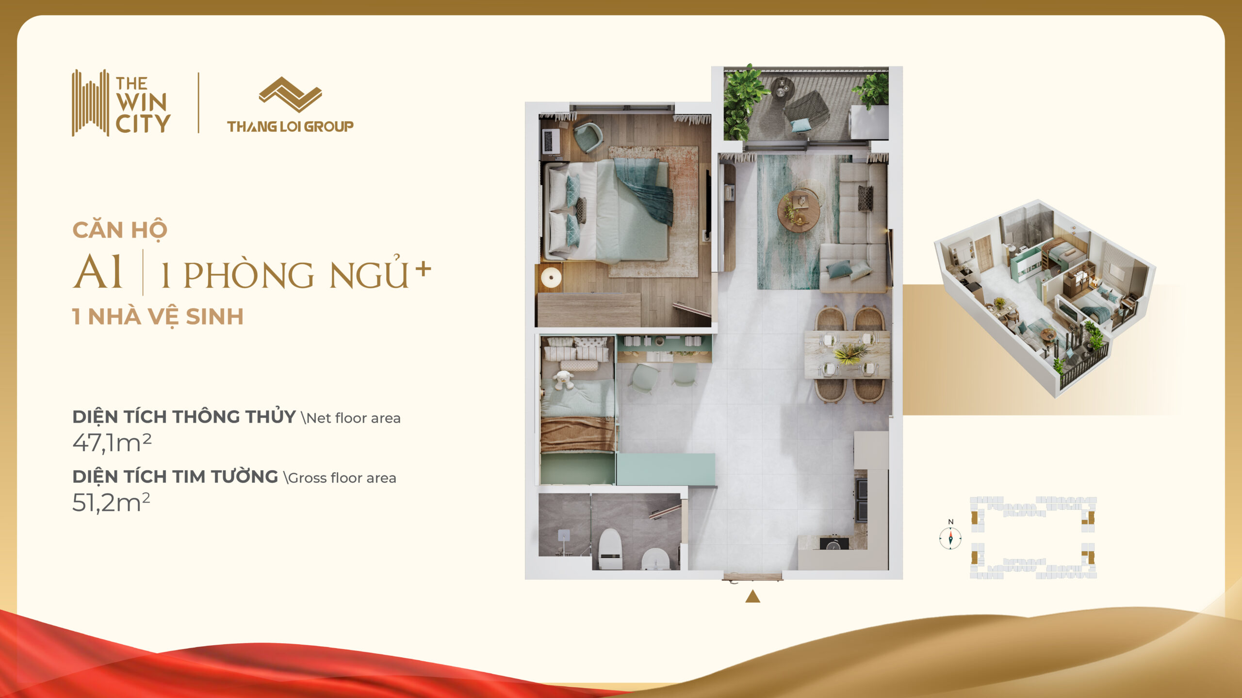 Thiết kế Căn hộ 1PN điển hình