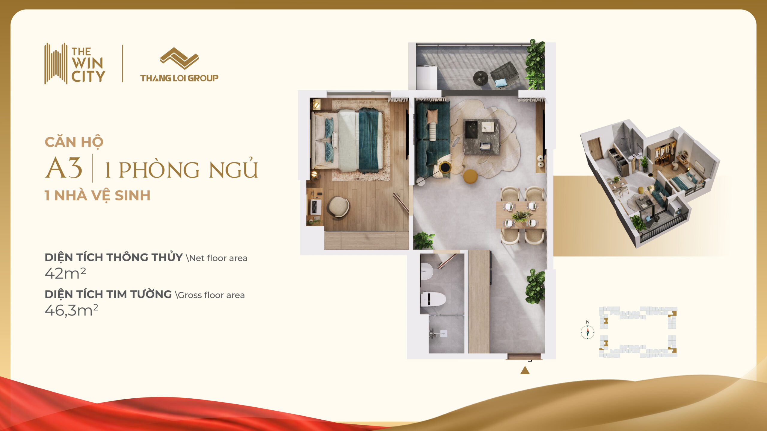 Thiết kế Căn hộ 1PN - 1WC