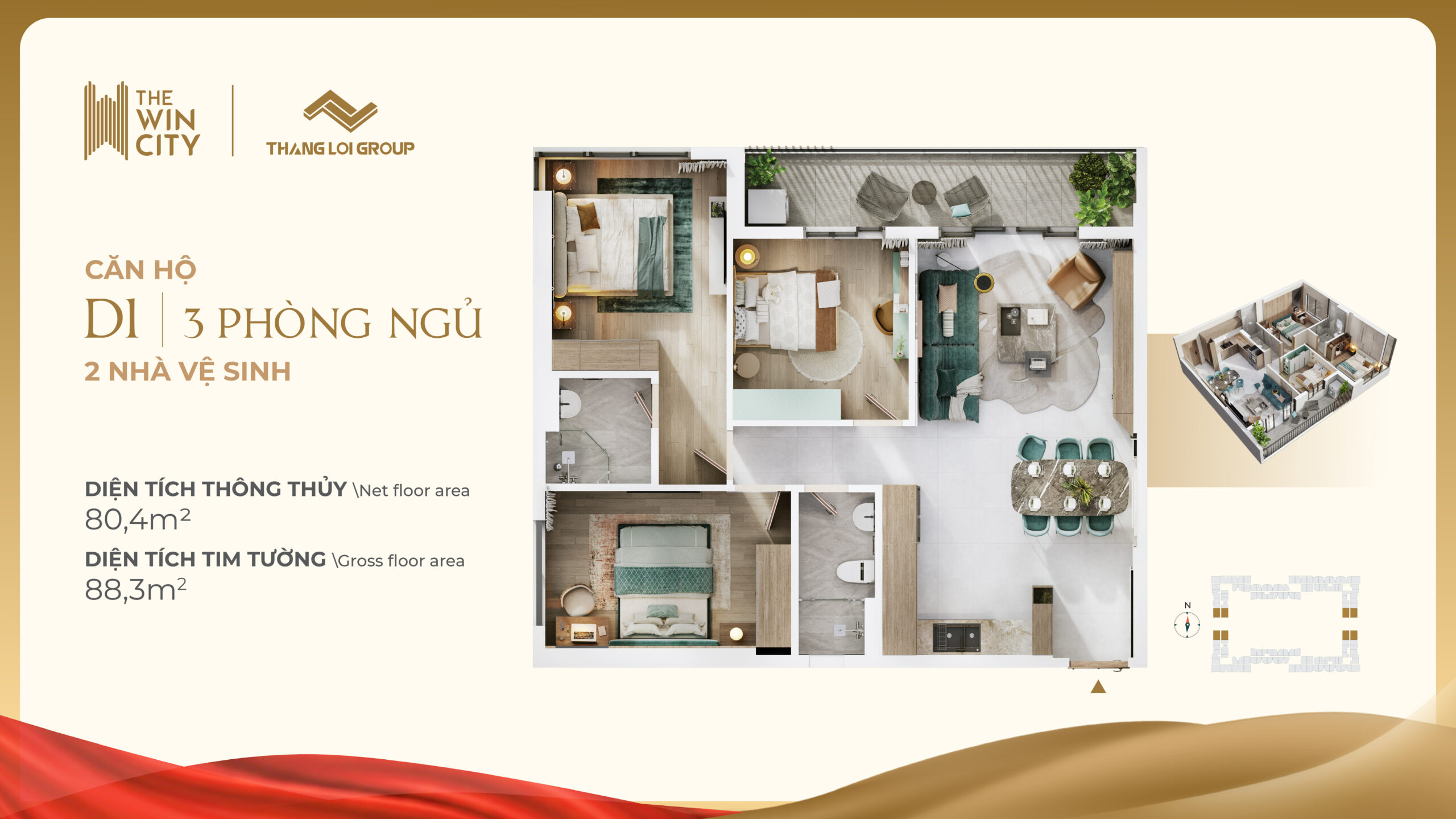 Thiết kế Căn hộ 3PN điển hình