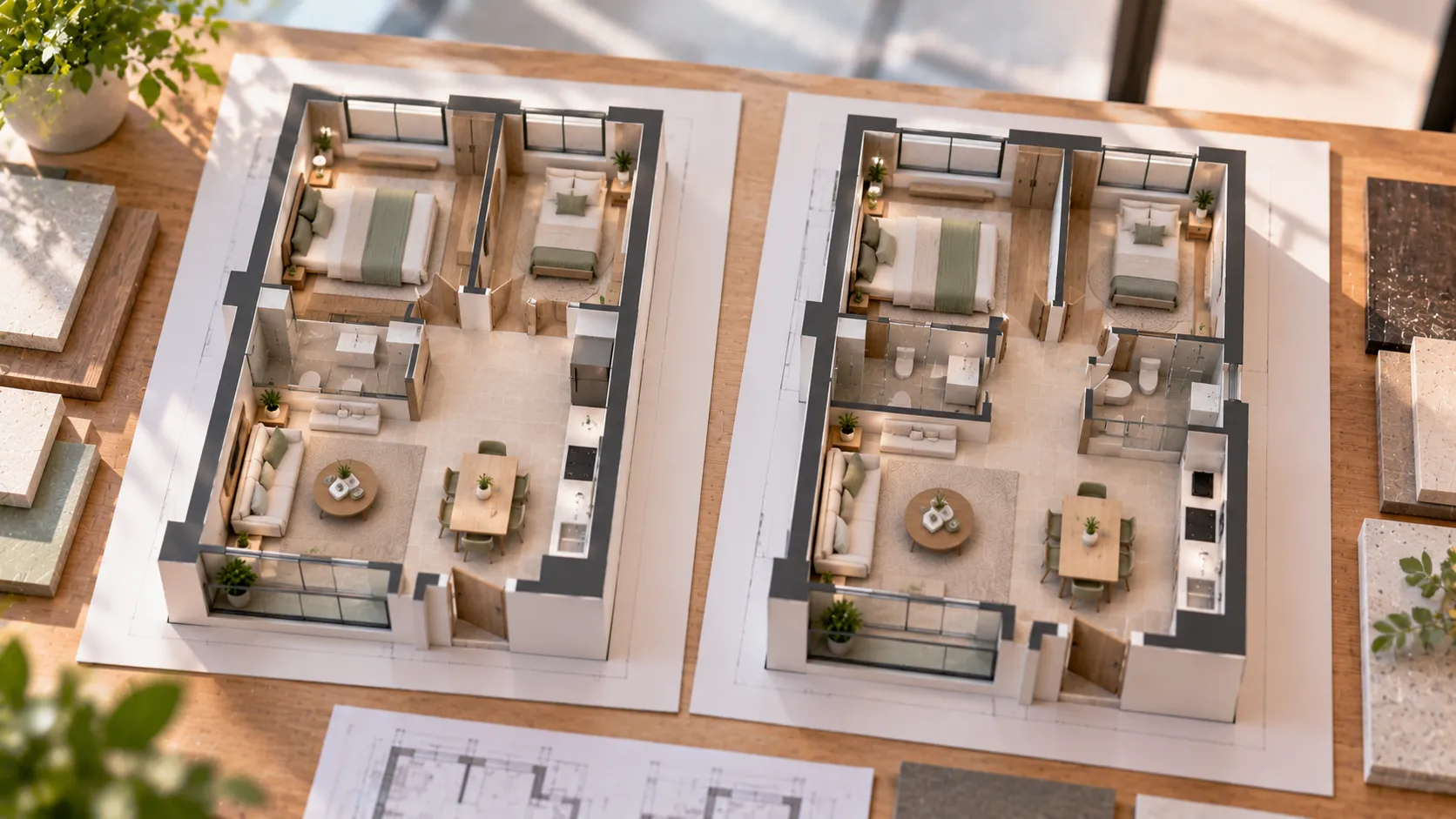 Căn hộ 2PN Victory Heights Hai mô hình mặt bằng căn hộ có nội thất chi tiết – Căn hộ 2PN Victory Heights