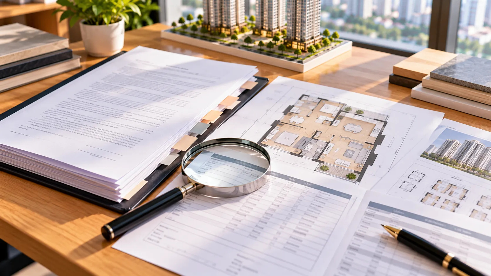Văn bản giao dịch cạnh kính lúp và mô hình – Hợp đồng mua bán Victory Heights – checklist 10 mục