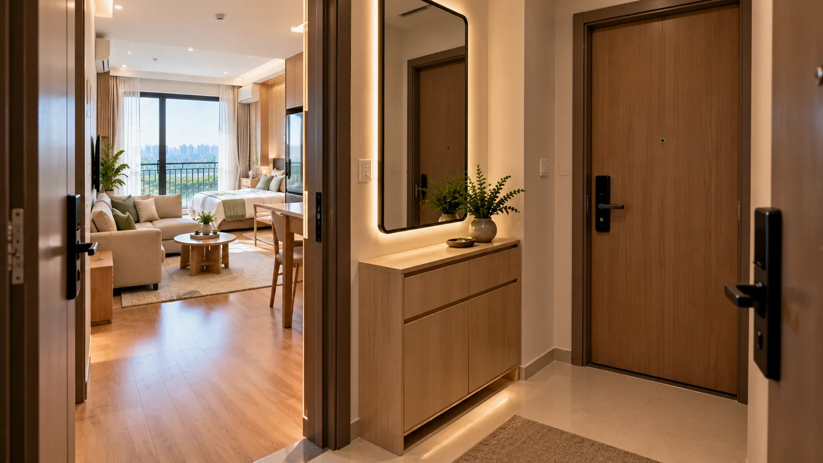 Cách chọn căn C2.3 theo tầng hướng và view Cửa chính và hành lang vào căn hộ đã hoàn thiện – Cách chọn căn C2.3 theo tầng hướng và view